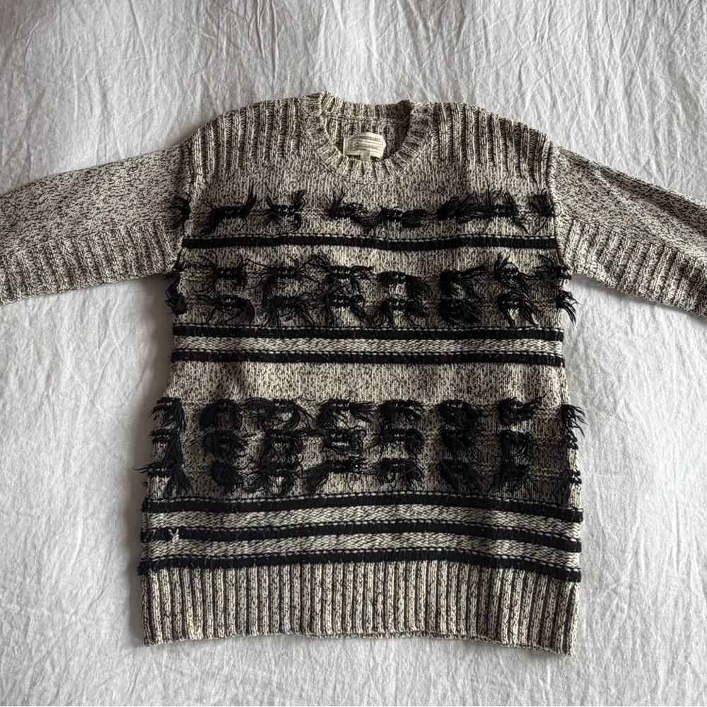 Current/Elliott Textured Gray and Black Crewneck Sweater